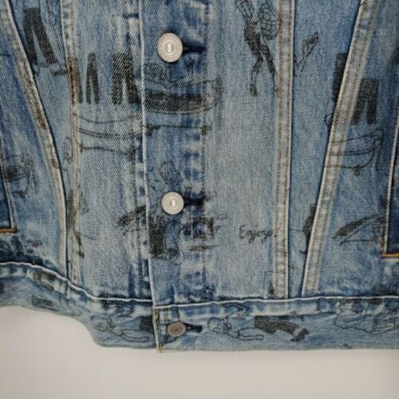 Levi's Limited Edition Rare Shrink to Fit Bathtub Cartoon Denim Trucker Jacket S - Picture 5 of 6
